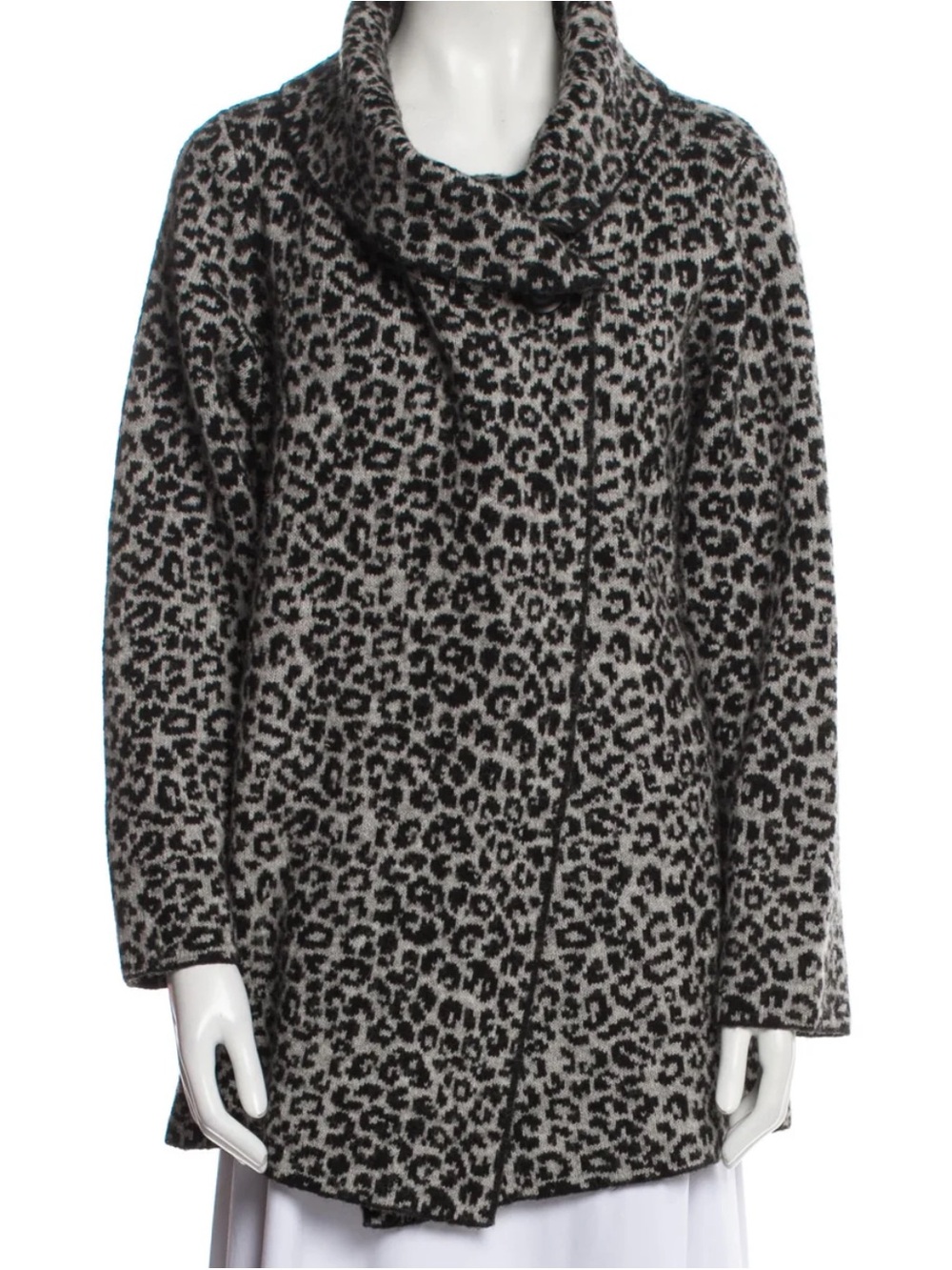 Christian Siriano Grey & Black Leopard Open Cardigan